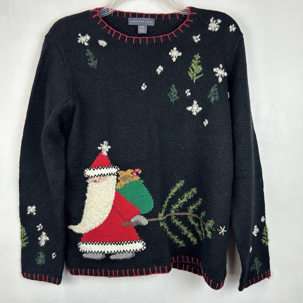 Northern Isles Sweater Womens M Holiday Christmas Pullover Tree Santa Crew Neck